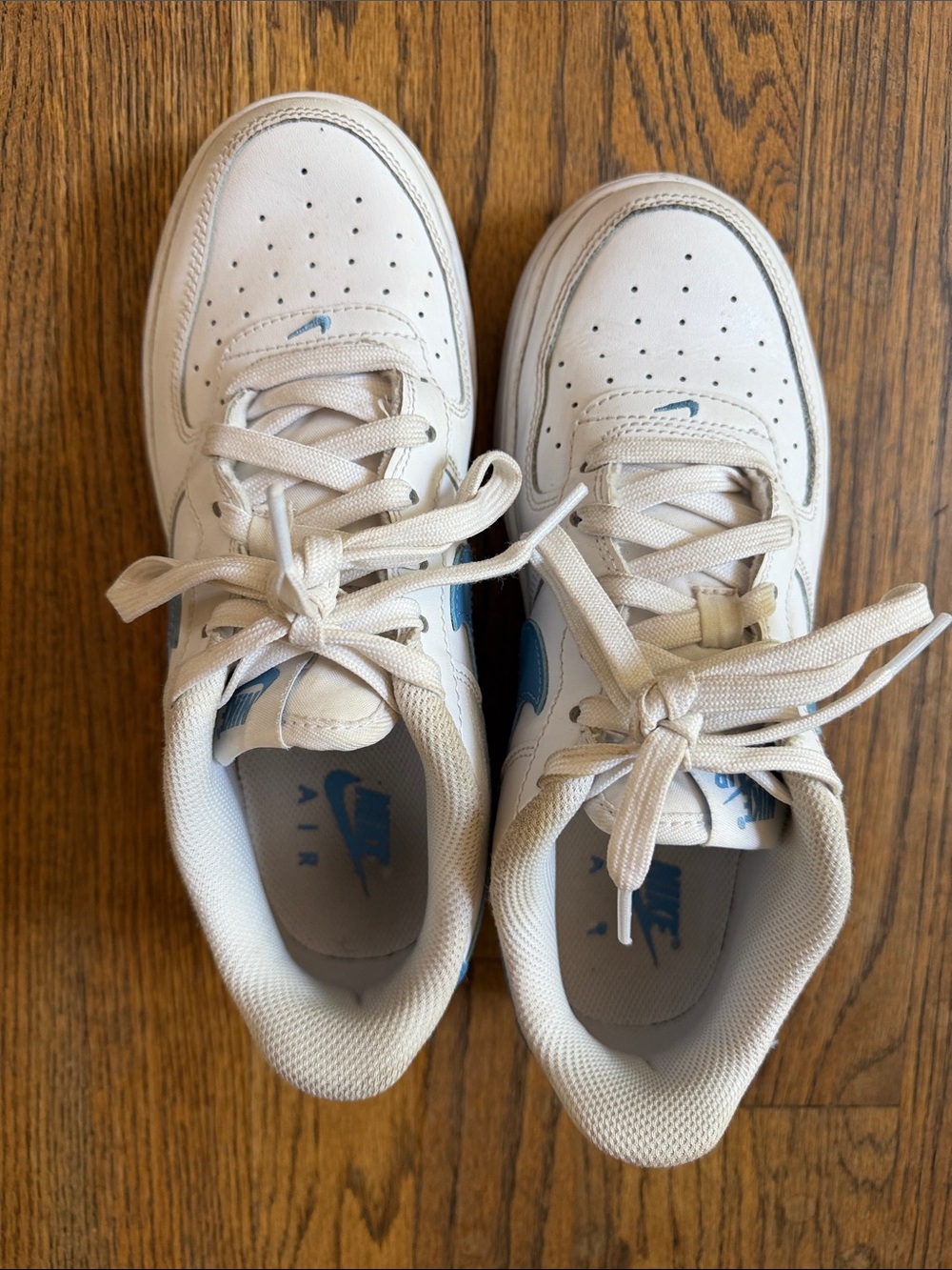 Nike Kids Air Force One Sneakers White and Light Blue, youth size 5